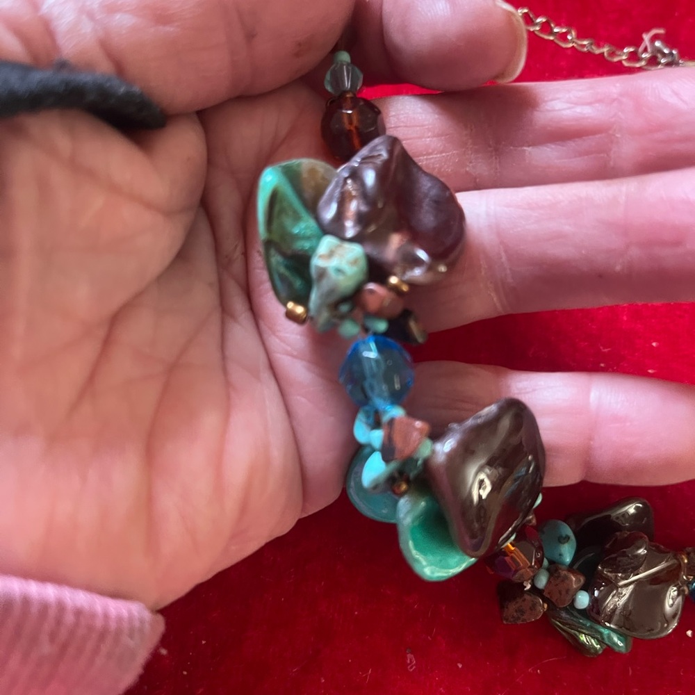 Turquoise And Brown Shell Statement Necklace And … - image 3